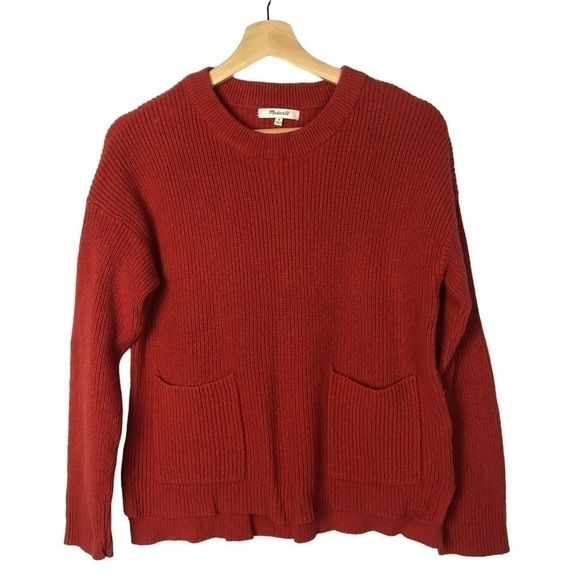 Madewell Patch Pocket Crewneck Rust Orange Pullover Sweater M - Picture 2 of 4